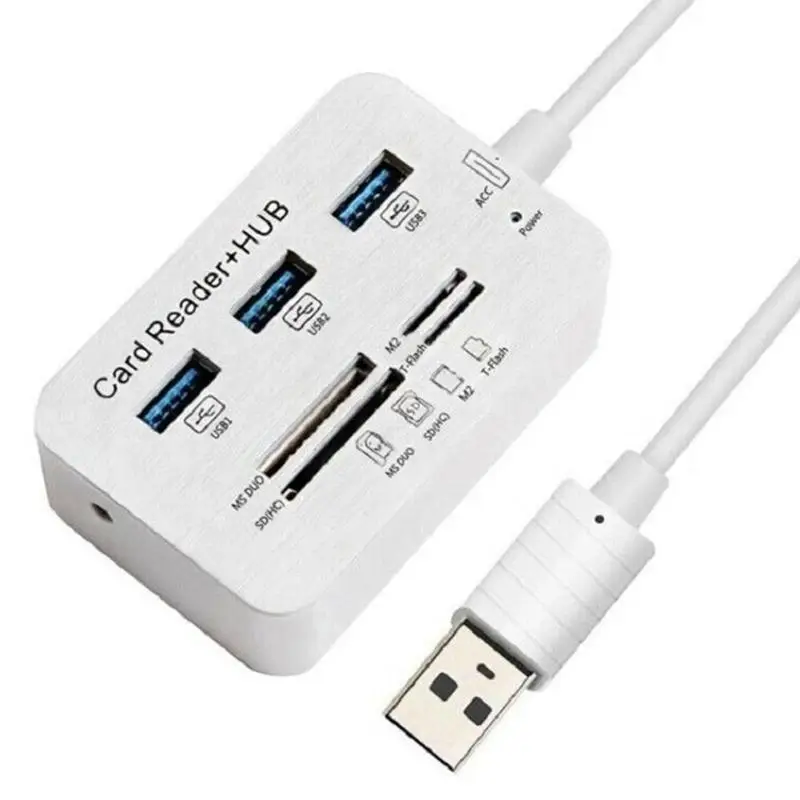 Портативный мульти USB 2,0 концентратор переходник разветвитель док-станция тонкий ABS 3 USB 3,0 MS M2 TF кард-ридер белый внешний вид 77x50x25 мм