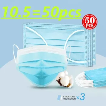 

50pcs Fast delivery Disposable masks face Masks 3 Layer Ply cozy qualified prevent Anti-dust Safe PM2.5 protective mask