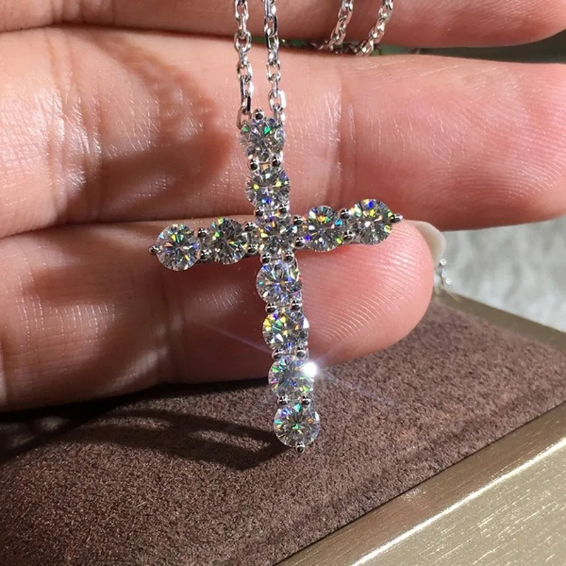 Bling Zirocn камень серебряного цвета крест кулон Длинная цепочка ожерелье для женщин
