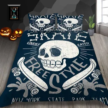 

Thumbedding Cartoon Skull Print Bedding Set King Funny Scary Duvet Cover Home Decoration Queen Full Twin Single Double Bed Set