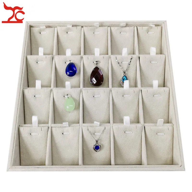 

20 Grids Velvet Jewelry Display Tray Gray Pendant Earring Organizer Holder Portable Earring Necklace Storage Box 23*23*3.5cm