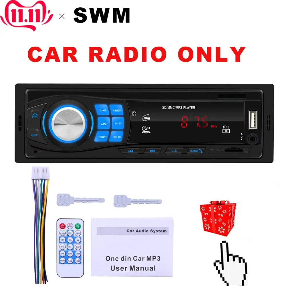 Автомагнитола 1 Din автомагнитола Bluetooth 12 В Автомагнитола 1din FM Udisk TF USB AUX EQ звуковой эффект mp3-плеер авто радио дистанционное управление - Цвет: Radio Only