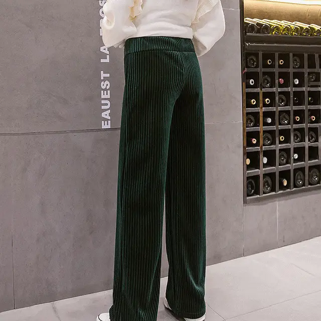 Pregnancy Abdominal Corduroy Pants Boyfriend Trousers Maternity Pants For Pregnant Women Clothes High Waist Trousers Loose Pants blackish green