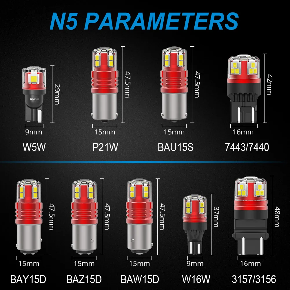 NAO LED ڵ, ڵ DRL, T20, W16W, T10, W5W, PY21W, 12V, 24V, 1157, P21, 5W, 7443, P21, 4W, 1156, BA15S, T15, BAW15D, P