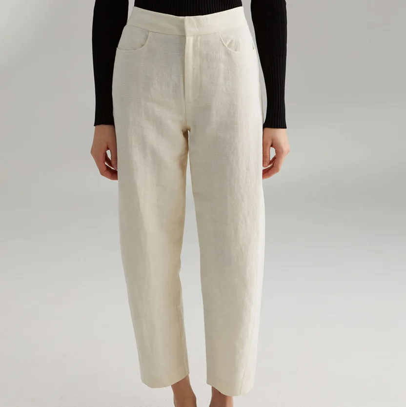 Женские брюки Novara, цвета слоновой кости, белый, смешанный черный, хлопок, лен, для женщин, высокая талия, прямые брюки-трубы