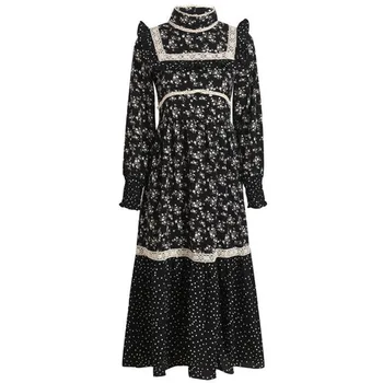 

HIGH QUALITY Newest Fashion 2020 Runway dress Women's Turtleneck Long Sleeve Ruffles vintage Floral Print dress