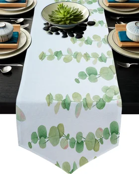 

Watercolor Eucalyptus Leaves Plant Table Runner Home Decor Tablecloth Table Runners for Wedding Christmas Decor for Home Table