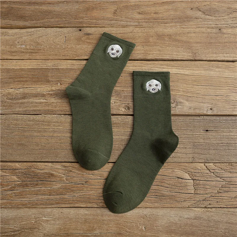 Blackish green SP& CITY/модные женские носки в стиле хараджуку с вышитой собачкой из мультфильма; зимние однотонные повседневные носки до лодыжки; удобные носки в студенческом стиле - Цвет: Blackish green