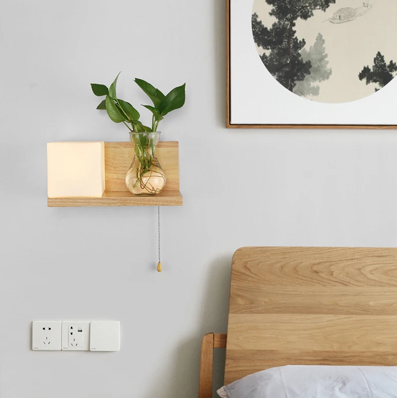Nordic E27 LED wall lamp modern wood glass sconces lights indoor lighting home decor bedroom living room kitchen decoration