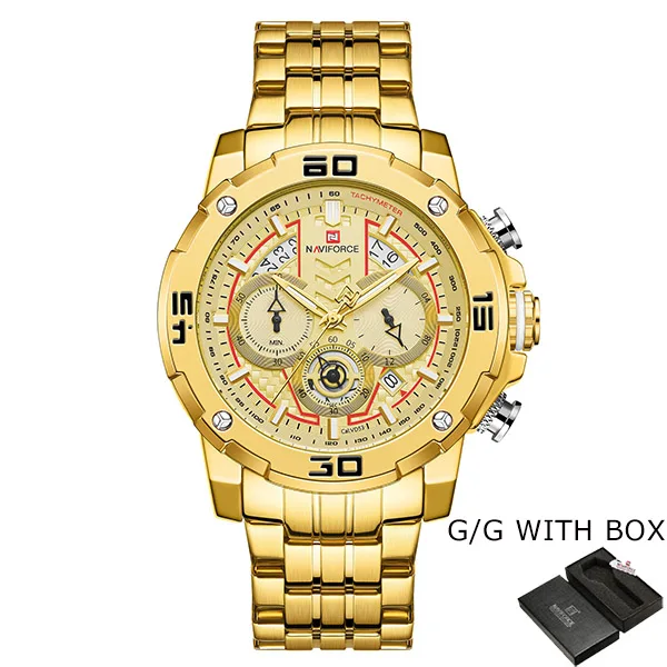 GGwithBox Спортивные мужские часы NAVIFORCE, водонепроницаемые, Homme, Топ бренд, Роскошные наручные часы orologio, кварцевые часы, мужские часы - Цвет: GGwithBox