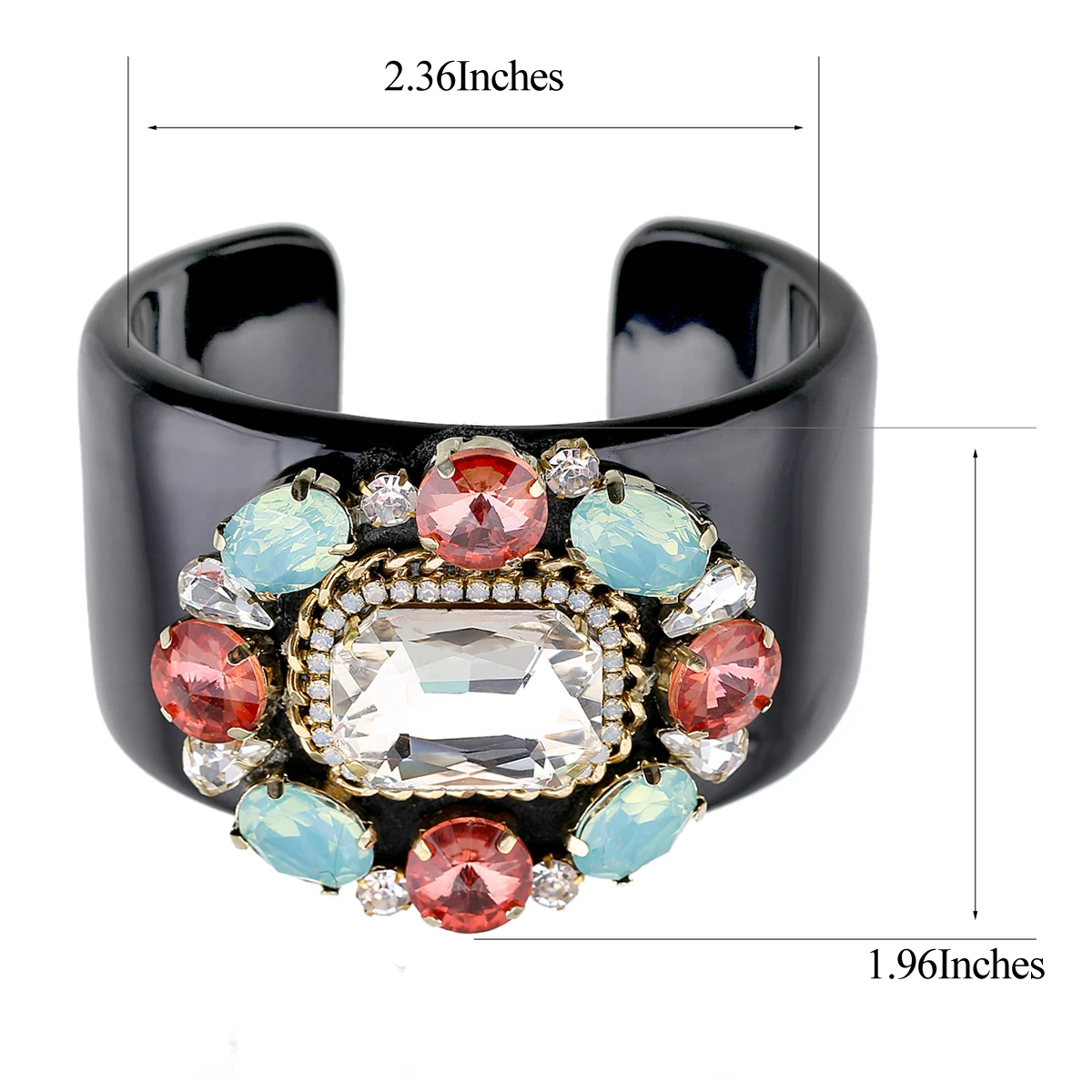 KAYMEN Black Resin Cuff Bracelet Statement Bangle and Crystal Beads Flower Luxury Handmade Bangle Fashionable Bracelet for Girls