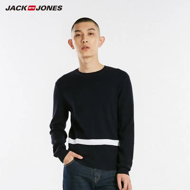 JackJones зимний мужской хлопковый контрастный полосатый свитер Топ Повседневная мужская одежда 218424506