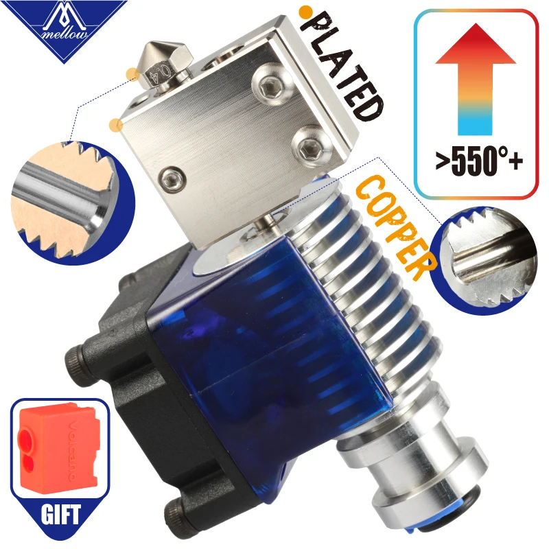 Цена Mellow 12 В 24 В Nf v6 покрытием Медь Volcano Hotend дистанционного Bowen печати J head Hotend полный комплект для 3D принтера E3d Hotend для Pt100