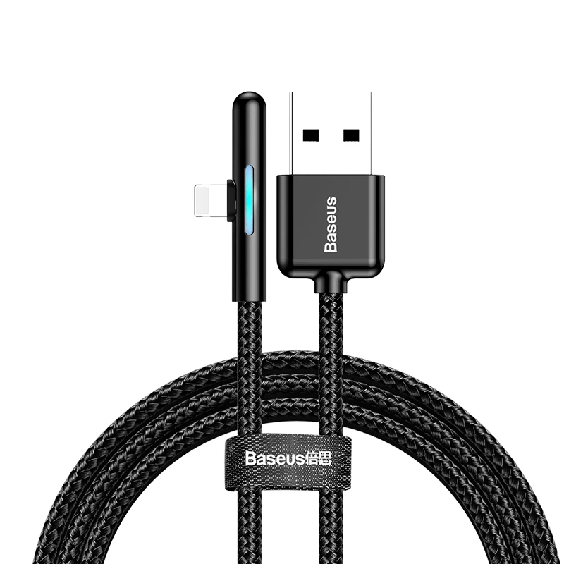 Baseus usb-кабель для iPhone, цветной градиентный светильник 2.4A, кабель для быстрой зарядки для iPhone Xs Max Xr X 8 7 6 iPad, локоть - Цвет: Black