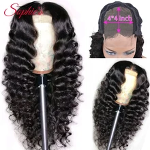 Lace Closure Wigs Hairline Human-Hair Sophies Deep-Wave Pre-Plucked Black Women Brazilian