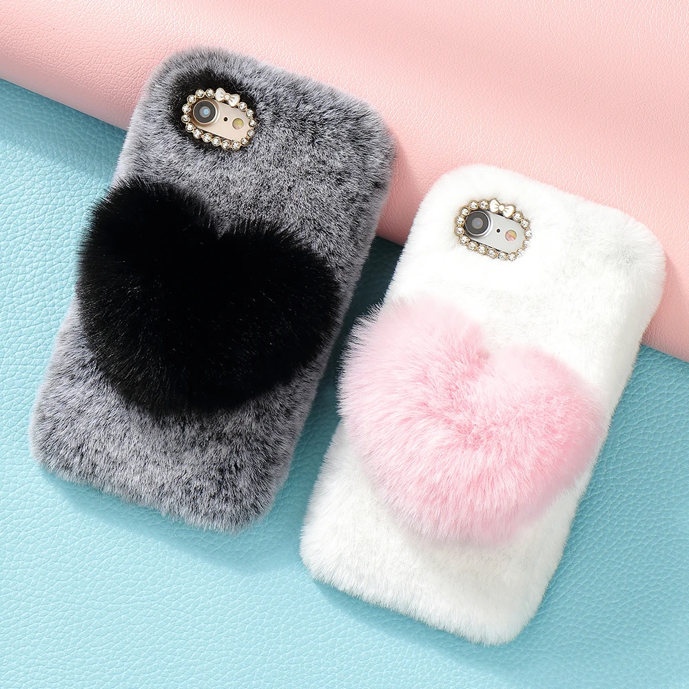 LCHULLE милые 3D сердце Чехлы для IPhone X XS XR 11 Pro MAX 6 6S 7 8 плюс 5 5S SE теплые пушистые, плюшевые мягкий чехол Защита