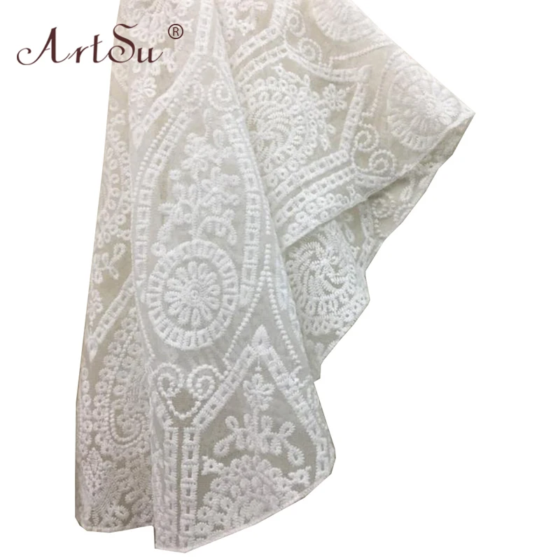 ArtSu рукава-клеш Винтаж Robe De Soiree Женская Вышивка с белыми цветами облегающее платье с кружевом сексуальные открытые платья для вечеринок