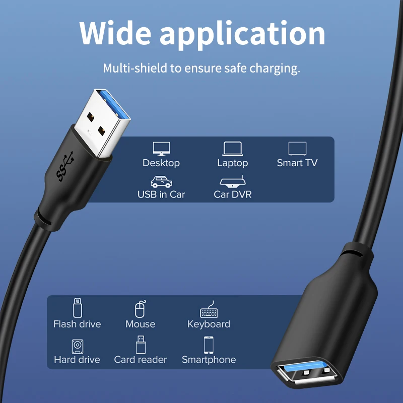CABLETIME USB 연장 케이블 USB 3.0 to USB M/F 케이블 TV 용 5Gbps 스마트 PS4 X 박스 SSD USB 익스텐더 데이터 코드 C267