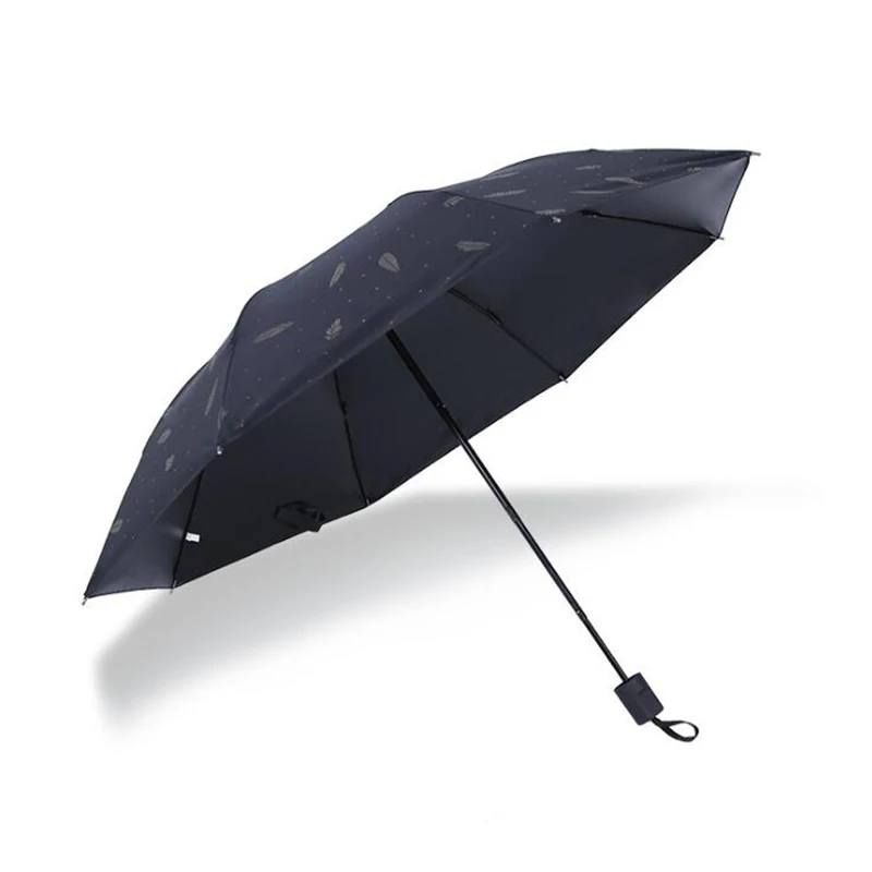 Basupply 1Pc Feather Wind Resistant Sun Umbrella Rain Women Luxury Big Windproof Men Umbrellas For Three Folding 8K Parasol - Цвет: Black