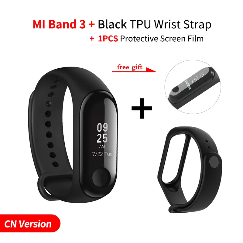 Add Black Strap Xiaomi Mi-браслет 3, умный Браслет, фитнес-браслет, сенсорный экран, OLED, частота сердечных сокращений, смарт-браслет, глобальная версия - Цвет: Add Black Strap