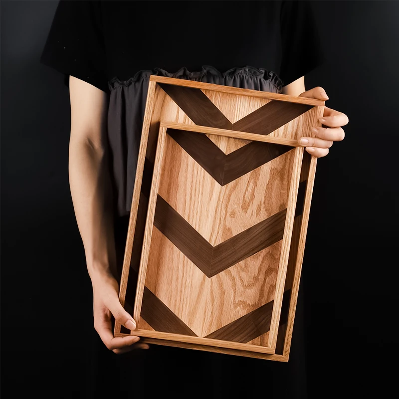 Деревянный поднос для еды ручной работы Musowood черный орех дуб квадратный