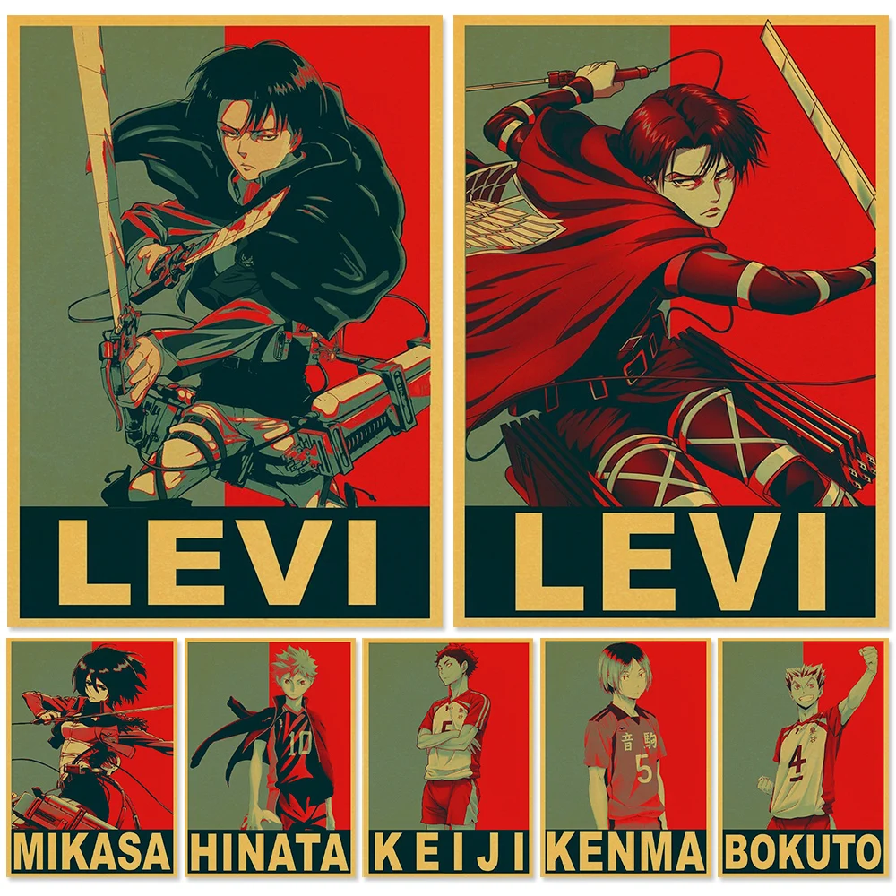 Лидер продаж японское аниме атака на титанов Levi Haikyuu! Ретро-постер крафт-бумага
