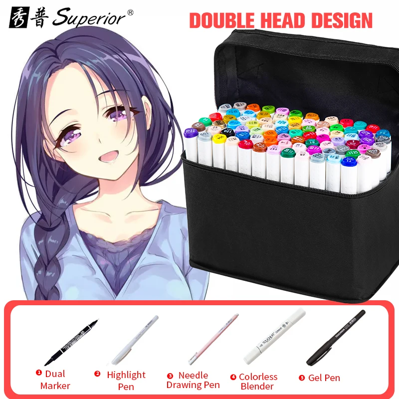 Улучшенный 40/60/80/218 Цвет маркер для рисования набор двуглавый художественный эскиз жирной на спиртовой основе маркеры для анимации Manga