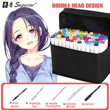 Улучшенный 40/60/80/218 Цвет маркер для рисования набор двуглавый художественный эскиз жирной на спиртовой основе маркеры для анимации Manga