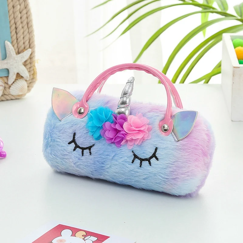 Fluffy Faux Fur Unicorn Eyeglass Hard Shell with Handle