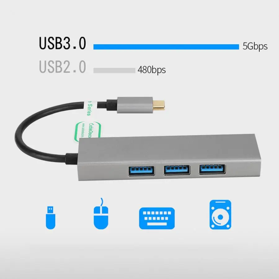Док-станция из алюминиевого сплава type-C с 4 x USB3.0 для Windows 10/8/7/Vista/xp алюминиевый концентратор