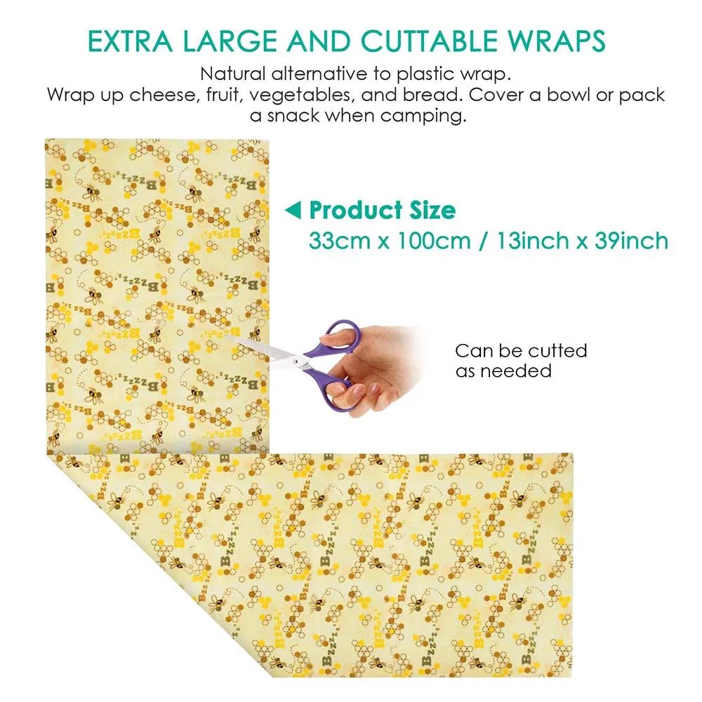 Beeswax Food Wrap Zero Waste Reusable Food Wrap Eco-friendly Washable Beeswax Wrap Roll for Sandwich Fruit 33 x 100cm