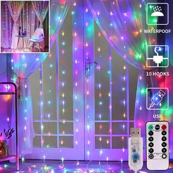 

3*3m Led Curtain String Light with Remote Led Christmas Garland Party Patio Window Decor Fairy Lights Xmas Wedding Lights