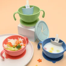 Tazón de paja tres en uno para bebé, artefacto de aprendizaje para sopa, tazón multifuncional para aperitivos infantiles, tazón de comida auxiliar, vajilla