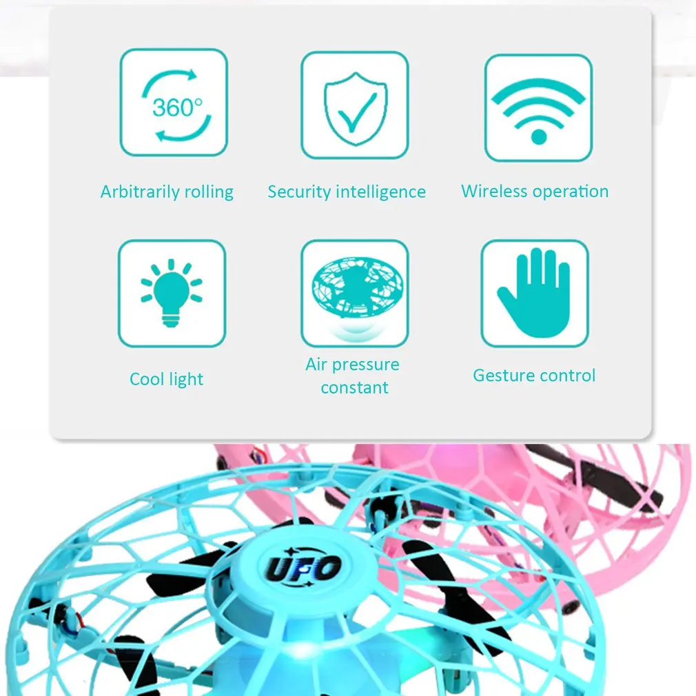 Мини-Дрон UFO, вертолет с управлением жестами, Радиоуправляемый квадрокоптер, зондирование и освещение в помещении, объемный Летающий 3D летательный аппарат для детей, подарок