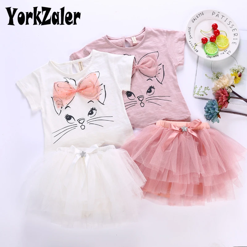 Yorkzaler летняя модная детская одежда костюм мультяшная рубашка с сетчатой юбкой