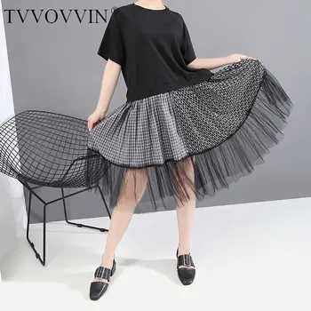 

Europe Korean Style Black Patchwork Loose Plus Size Lace Short Sleeve Fashion Design Women 2020 Summer Damp Dress 05AY