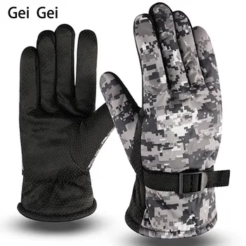 

Men's winter new fashion warm gloves wild skid riding plus velvet camouflage gloves hit color cotton ski gloves