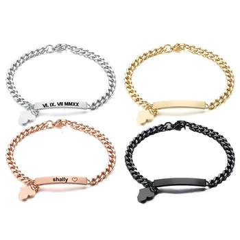 

HEART DANGLE WOMEN BRACELET BANGLE PERSONALIZED NAME COORDINATE IDTAG STAINLESS STEEL CUSTOM FEMAL LADY BRACELET