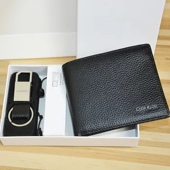

New European and American Men's Key Link+Wallet Head-cover Cowhide Wallet Brand Key Link Ticket Jacket Set,Card Package Box Set