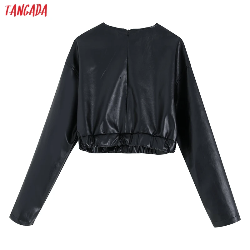 Tangada женские черные майки кроп из искусственной кожи новое поступление с длинным рукавом винтажные женские блузки из искусственной кожи Топы BE31