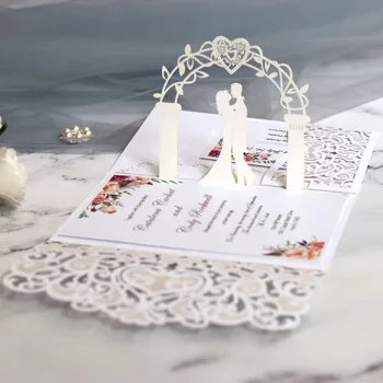 

type laser hollow out wedding three-dimensional invitation card love beautiful milk white invitation card customization