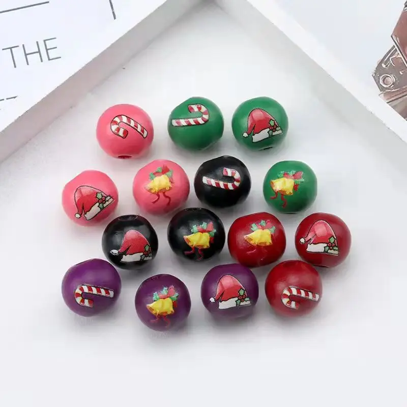 

16mm Christmas Painted Wooden Beads Round Ball DIY New Product Jewelry Making Bracelet Necklace Crafts Handmade Accessories