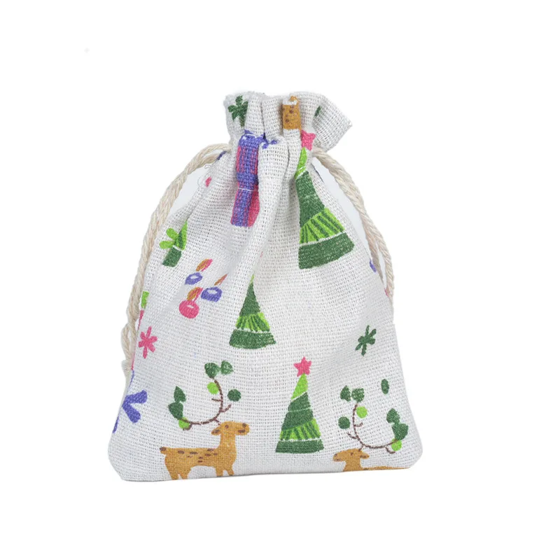 Christmas fawn 50 шт., 10*14 см, мультяшная сумка на шнурке, с принтом, хлопок, лен, пачка, карман, мешочка из мешковины для конфет, ювелирных изделий, орехов, печенья, вечерние сумки, сувениры - Цвет: Christmas fawn