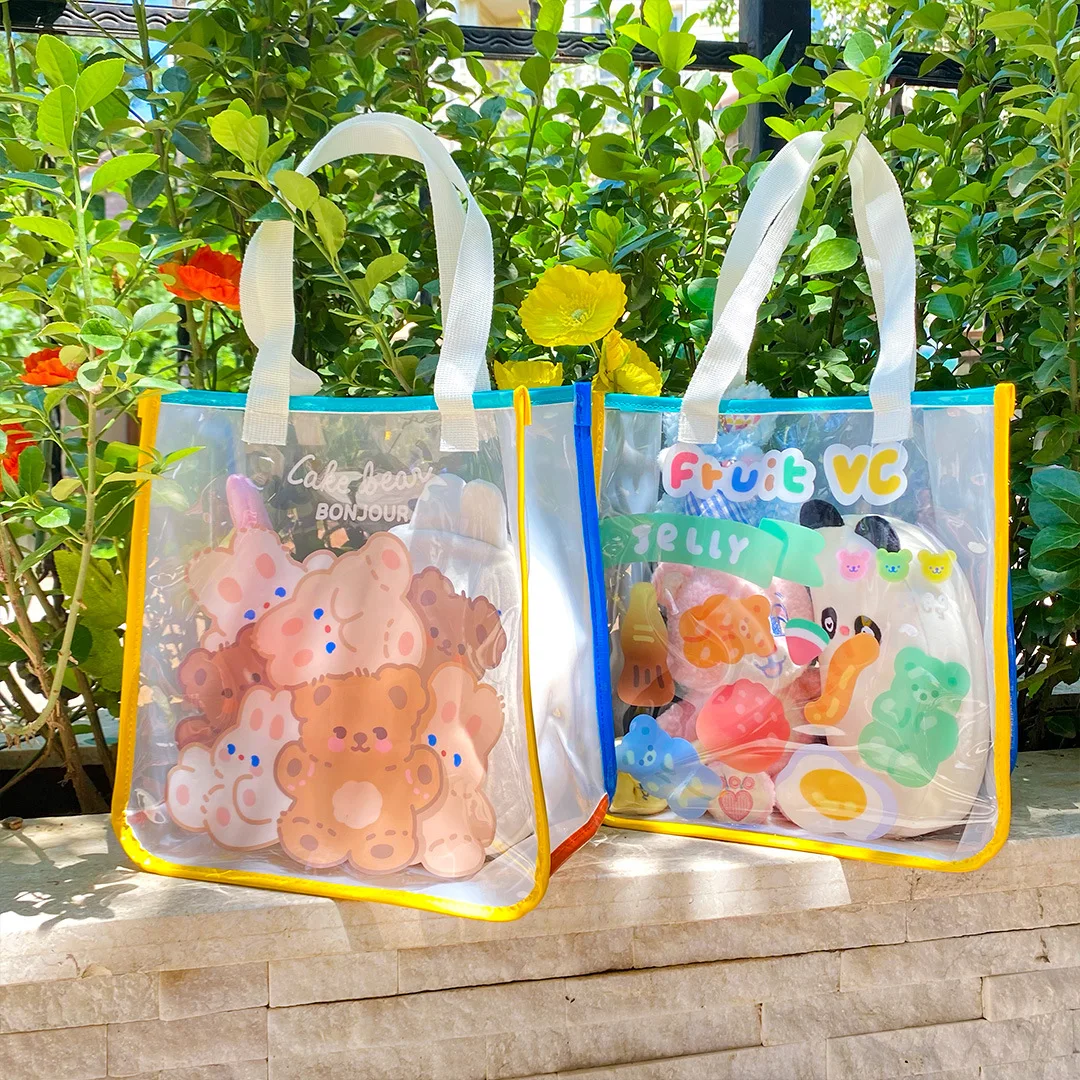 Bentoy Milkjoy Bear Handbag Transperant Laptop Case Holder Fashion Jelly Large Capacity Daily Girl Shoulder Beach Tote Bag |