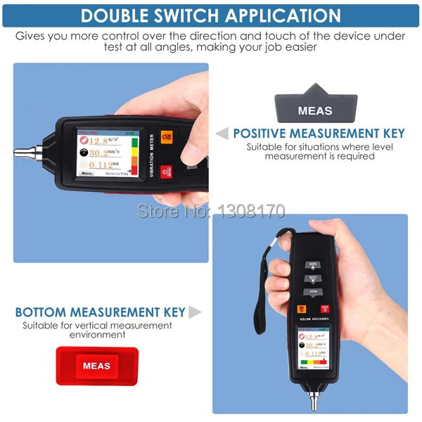 Портативный симметричный Виброметр анализатор формы пьезоэлектрический датчик цветной дисплей w/короткий и Длинный зонд