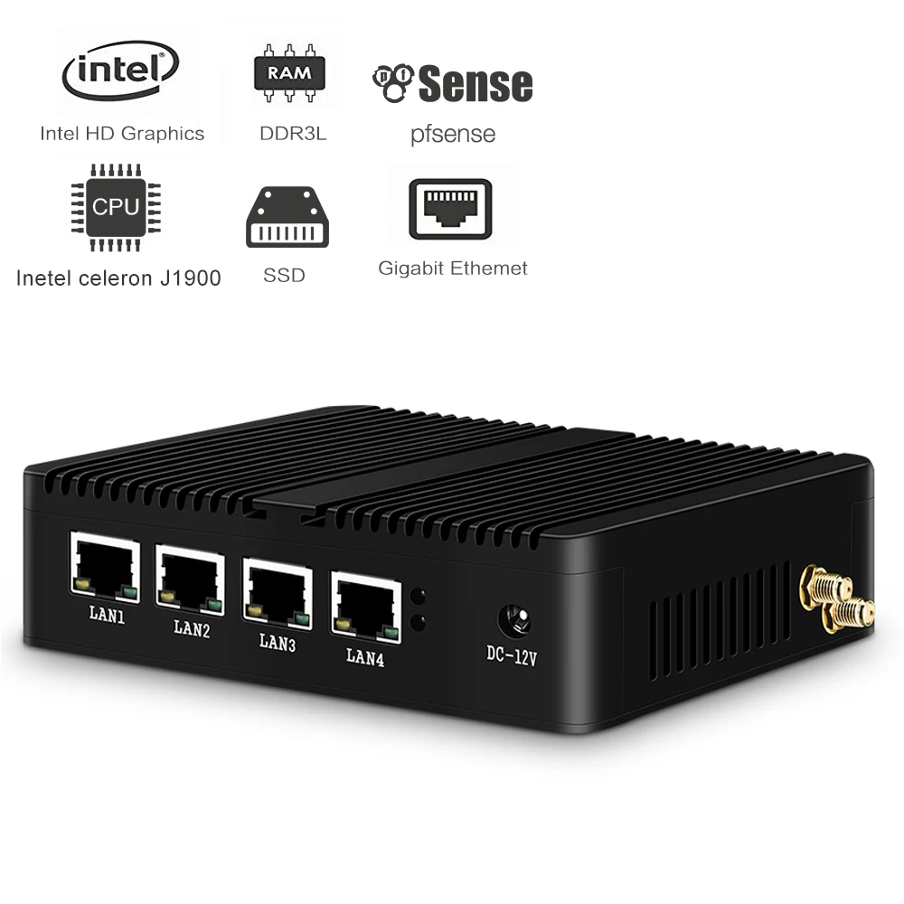 Fanless Mini PC Server Firewall Intel Celeron J1900 J4125 4LAN Gigabit Ethernet Mini Computador Windows 10 PfSense Linux Router 3
