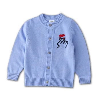 

Spring fall High Quality Cashmere Sweater for Kids Warm Cardigan embroidery love gesture Boy & Girl Wool Cardigan 90-150cm