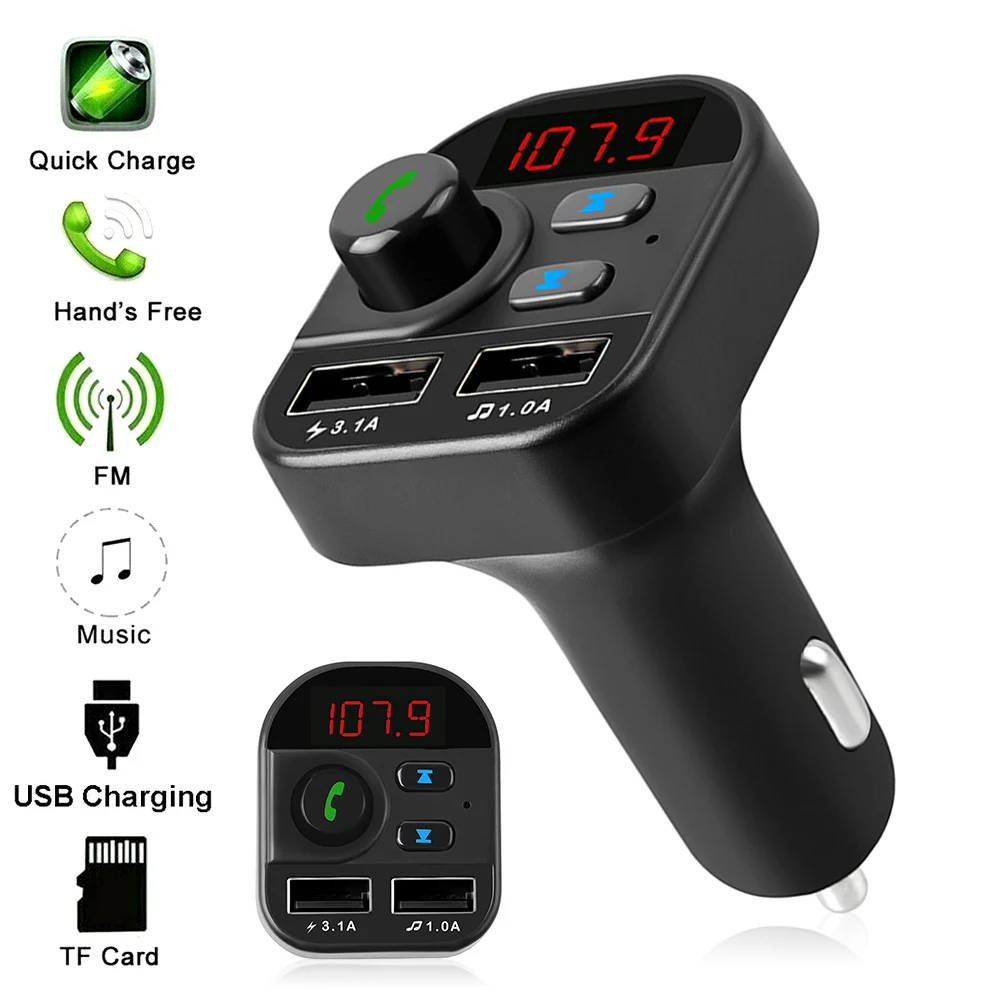 Автомобильный Bluetooth V5.0 комплект fm-передатчик беспроводной громкой связи аудио приемник TF U диск MP3 плеер 2.1A двойной USB телефон автомобильное зарядное устройство