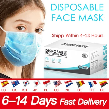 

50 Pcs Face Masks Mascarillas Anti Dust Mask 3-Layer Disposable Filter Nonwoven Masque Breathable Mouth Face Mask Mascherine
