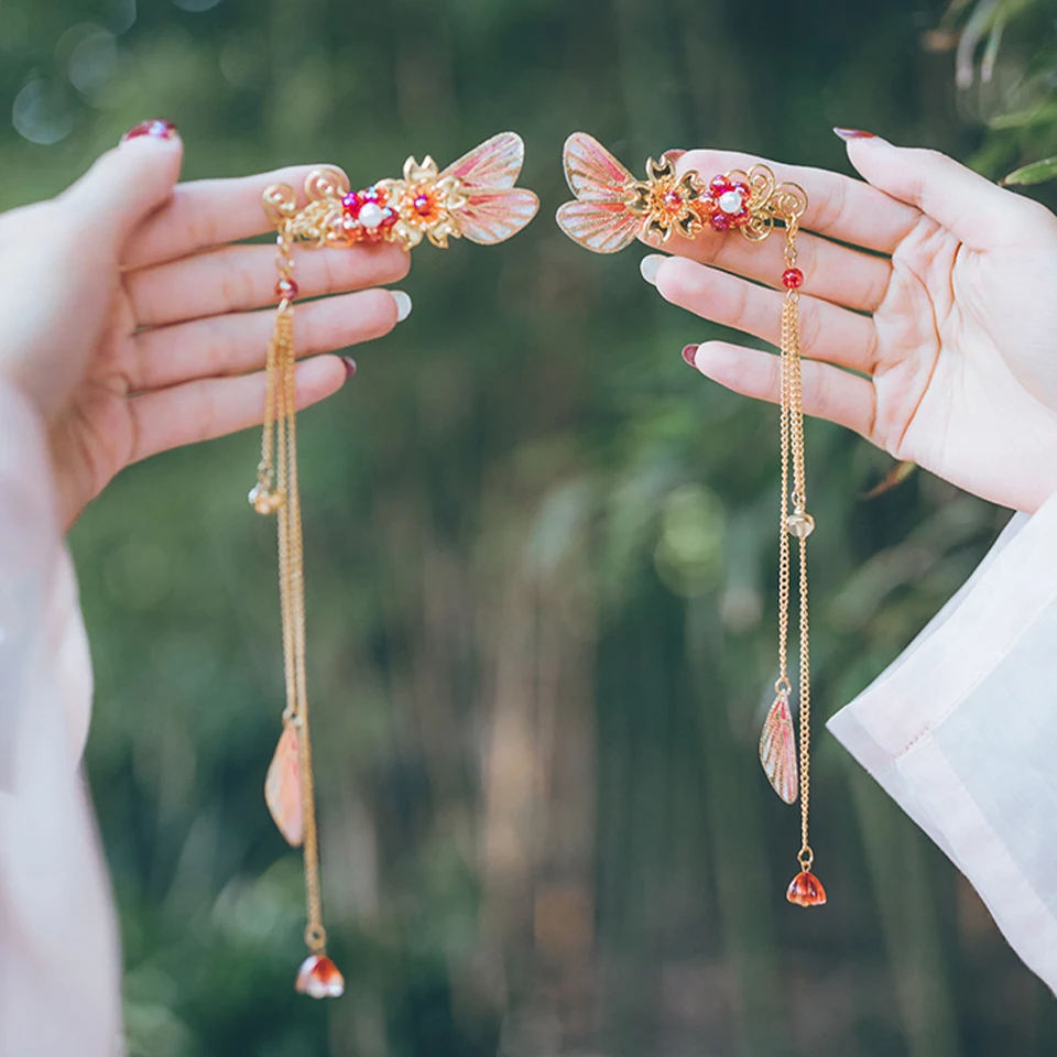 Hanfu головной убор палочки для волос для женщин в древнем стиле волосы Hanfu головной убор клипсы с кистями шпилька палочки рыжие волосы гребень
